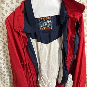 Red and Blue Windbreaker with Adjustable Features